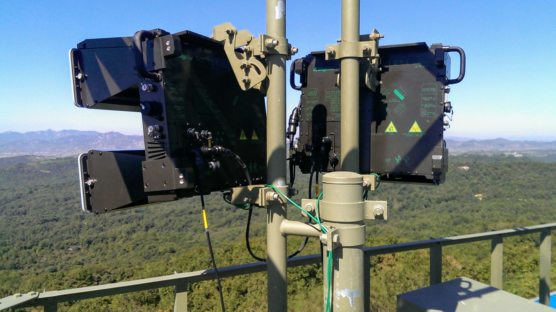 Blighter radar systems deployed along the Korean Demilitarized Zone support surveillance and counter-drone monitoring operations in South Korea. Photo: Blighter Surveillance Systems Limited